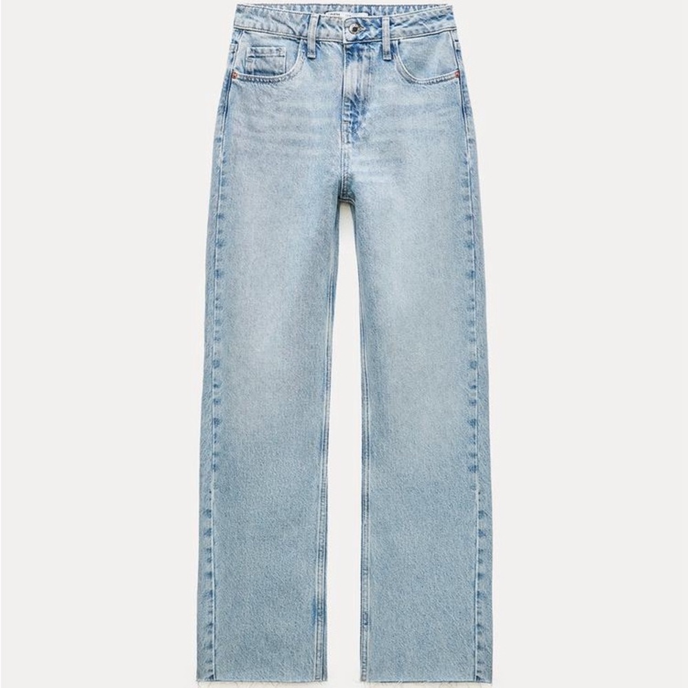 Zara Straight Fit High Rise Straight Leg Ankle Rigid Jeans